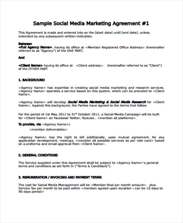 sample social media marketing agreement