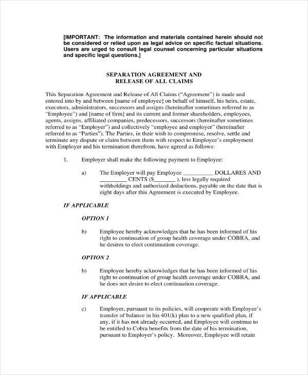 13  Separation and Release Agreement Templates PDF Word