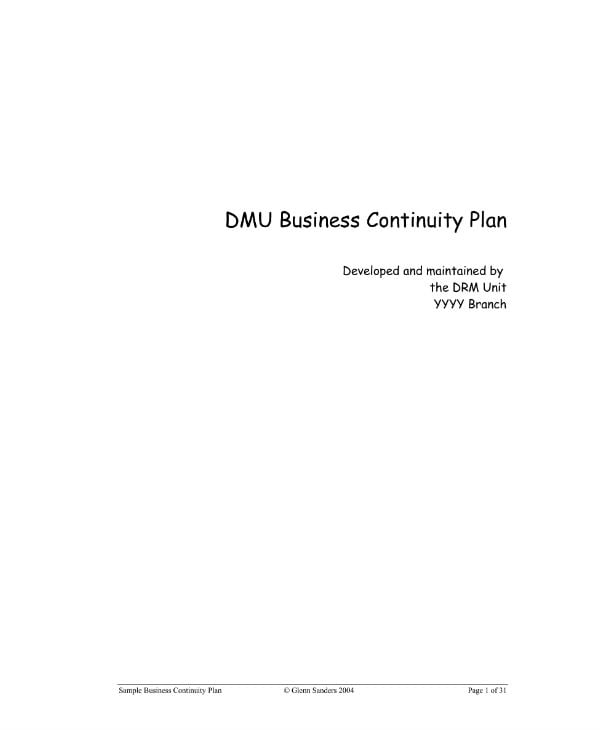 simple business continuity plan template