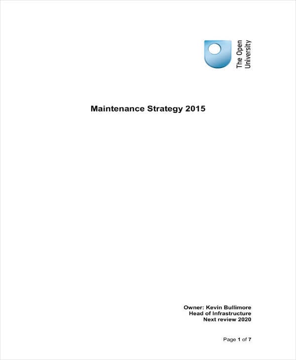 simple maintenance strategic plan