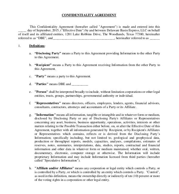 standard generic confidentiality agreement