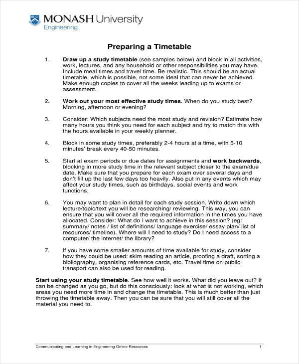 7 Study Plan Templates For Students PDF Word