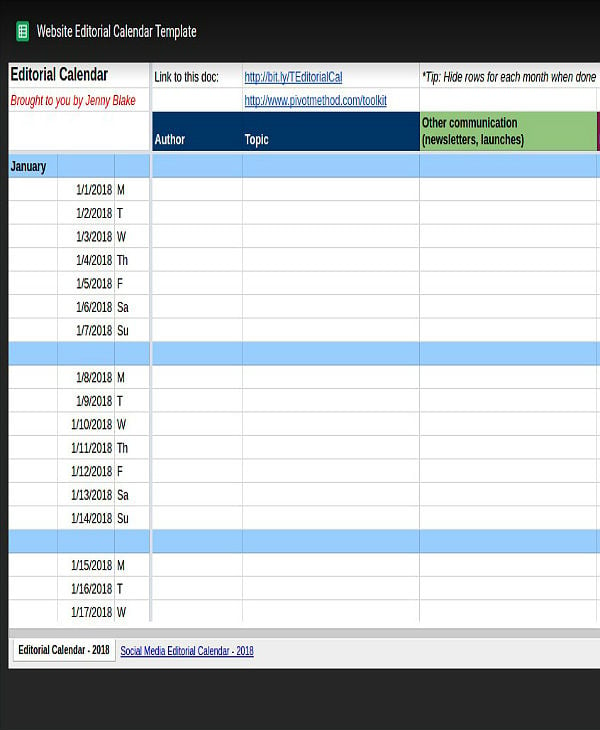 website content marketing editorial planner calendar template
