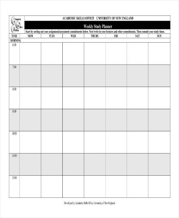 weekly study planner template