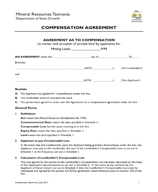 8  Compensation Agreement Templates PDF Word