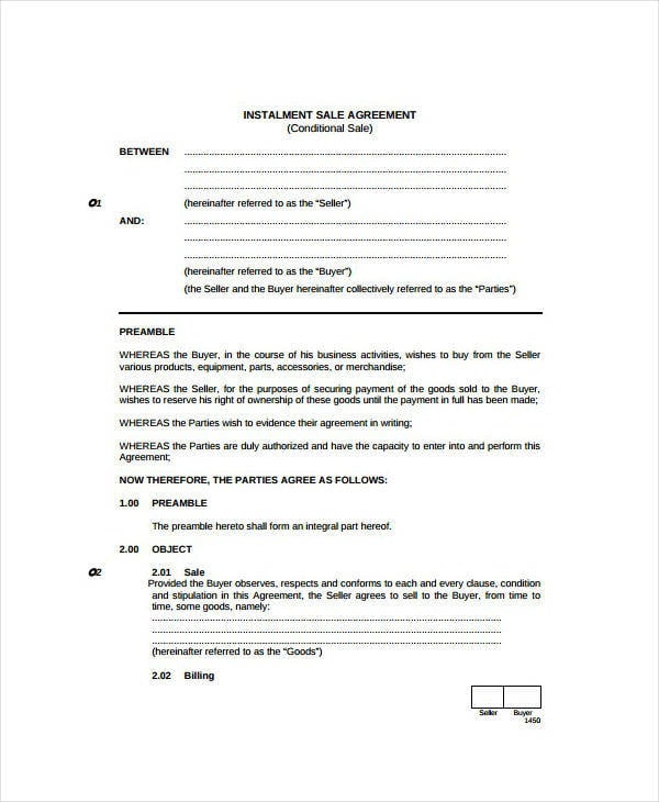 blank installment conditional sale agreement