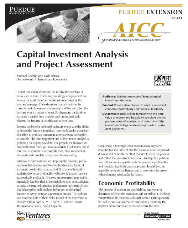business capital investment analysis