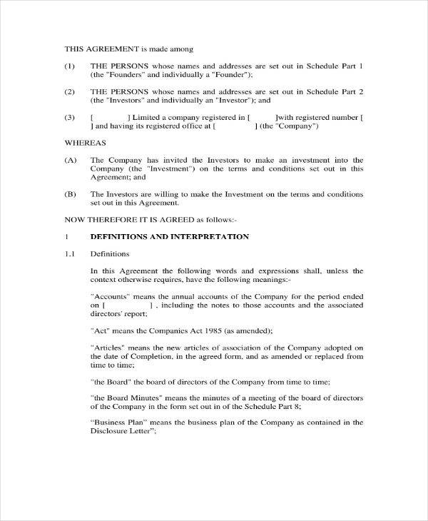 6+ Small Business Investment Agreement Templates - PDF ...