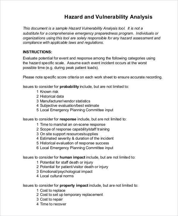 5+ Hazard Vulnerability Analysis Templates - PDF