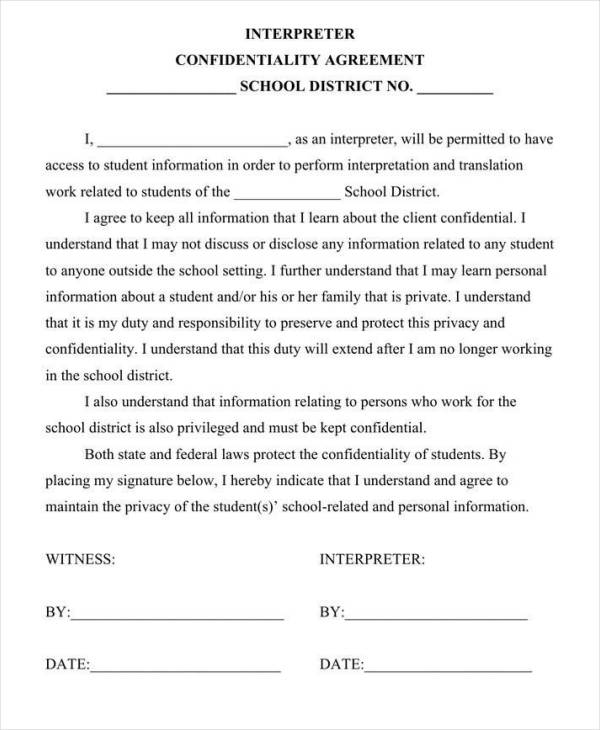 Example of Teacher Confidentiality Agreement
