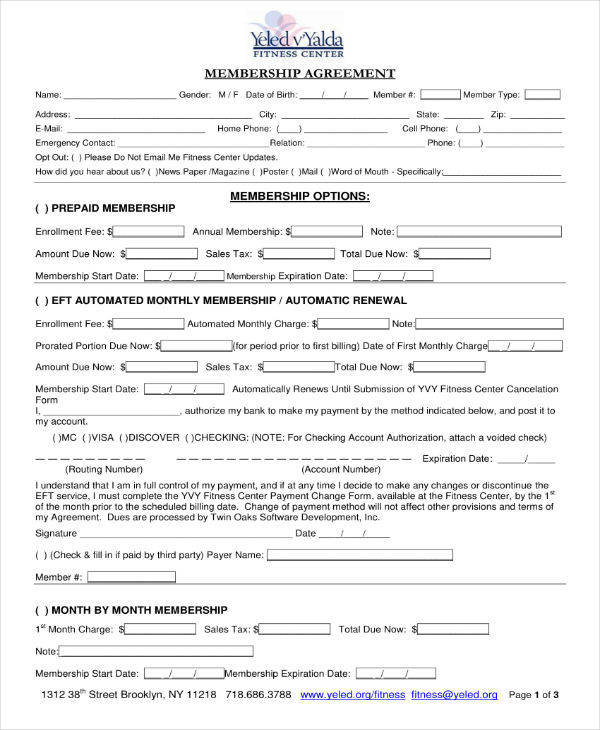 9 Gym Membership Contract Templates Pages Docs Word 