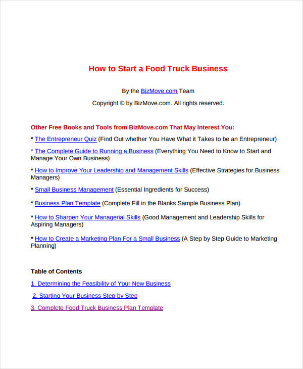 fast food truck business plan sample