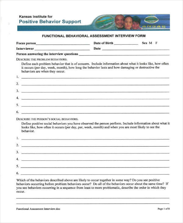 Functional Behavior Assessment Form Examples 