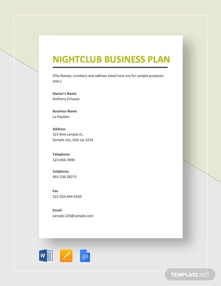 nightclub business plan free template