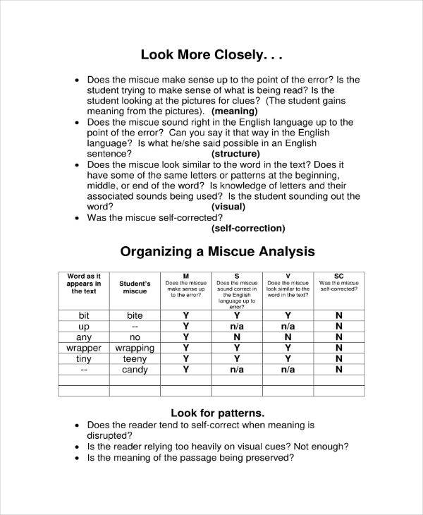 6+ Miscue Analysis Templates - PDF, Word