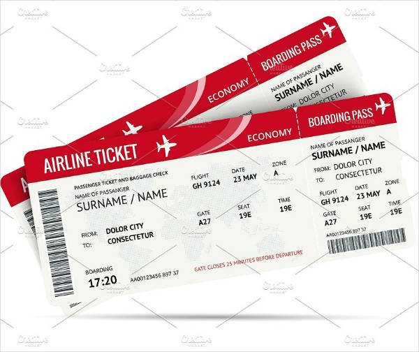 plane boarding ticket example