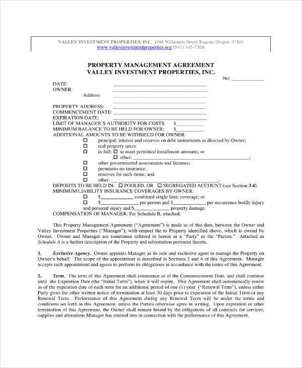 property management agreement contract