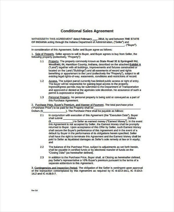 real estate conditional sales agreement template