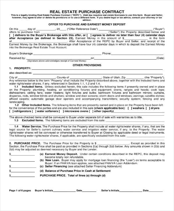 real estate purchase contract agreement