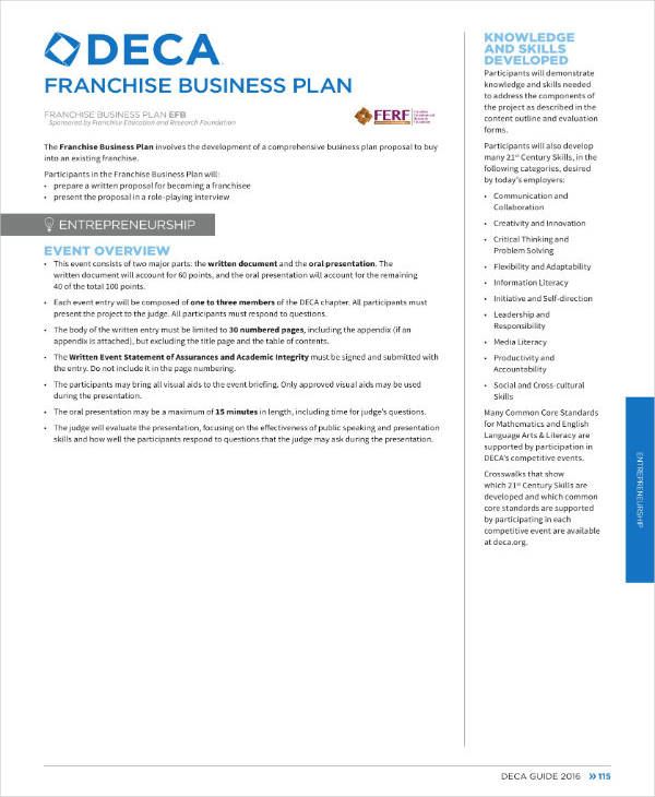 franchise business plan sample pdf