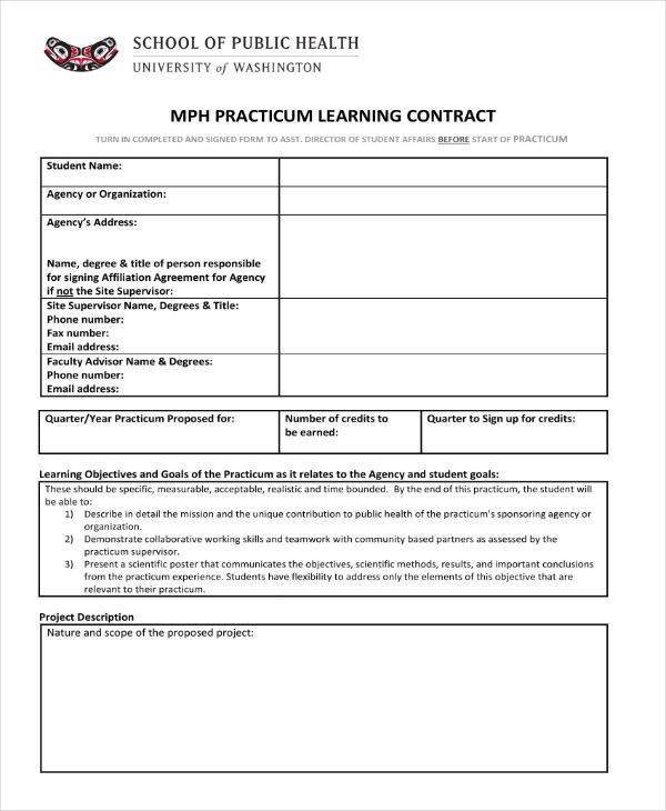 sample learning contract template
