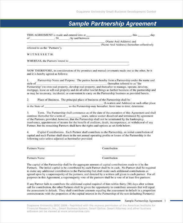 sample partnership agreement template