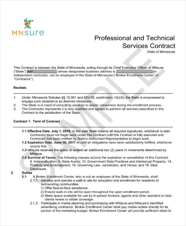 sample technical services contract