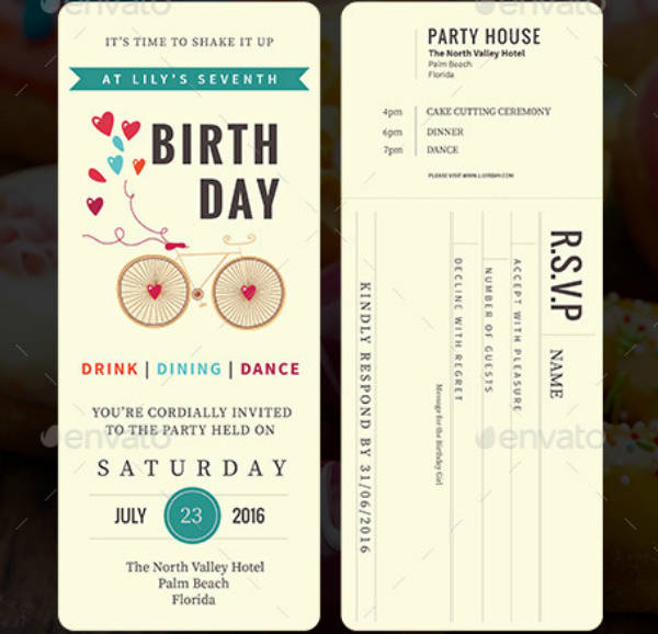 Personalised Invitation card ticket receipt Birthday with picture 