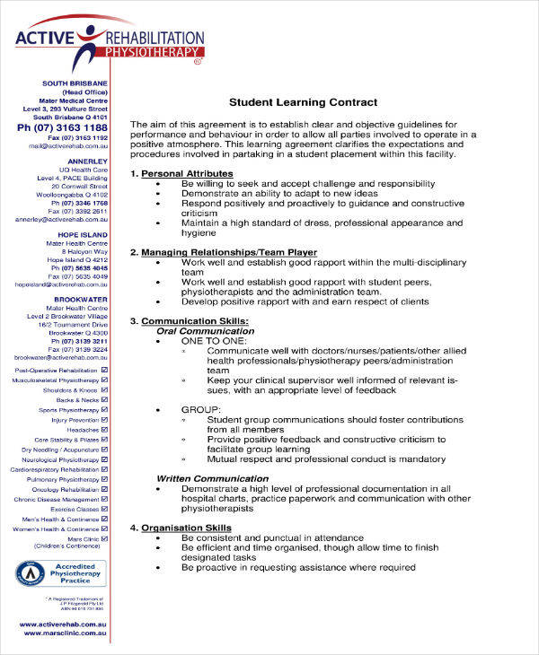 student learning contract sample