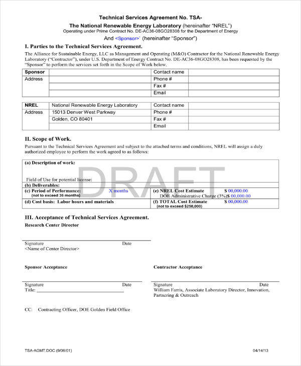 technical service agreement example