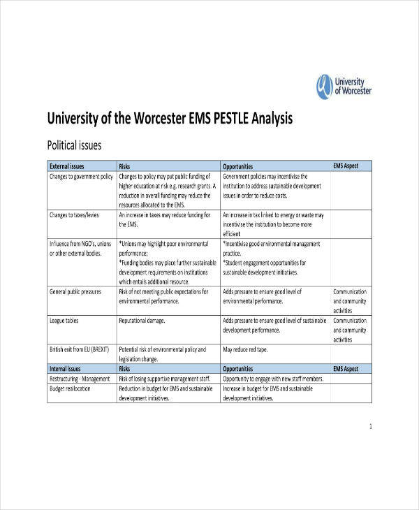university pestle analysis sample