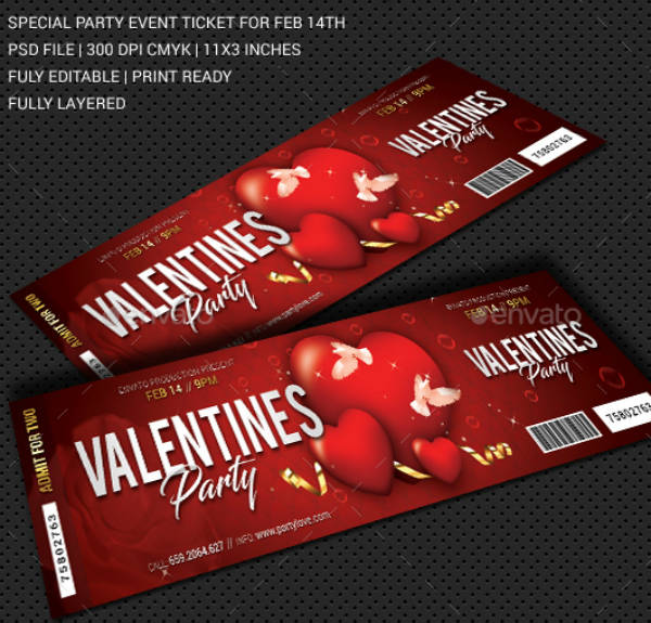 valentines party event ticket sample