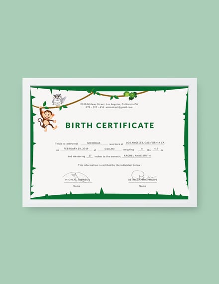 animal birth certificate