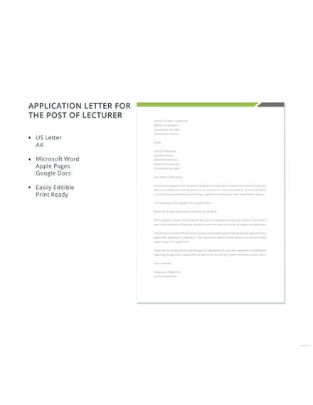 application letter as a lecturer pdf