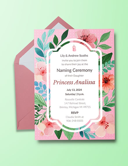baby girl naming ceremony invitation template