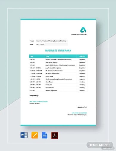 business itinerary template