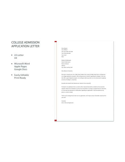 college admission application letter