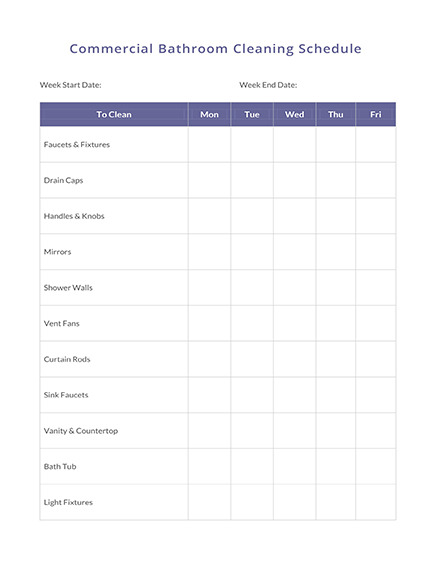 Commercial Bathroom Cleaning Schedule Template