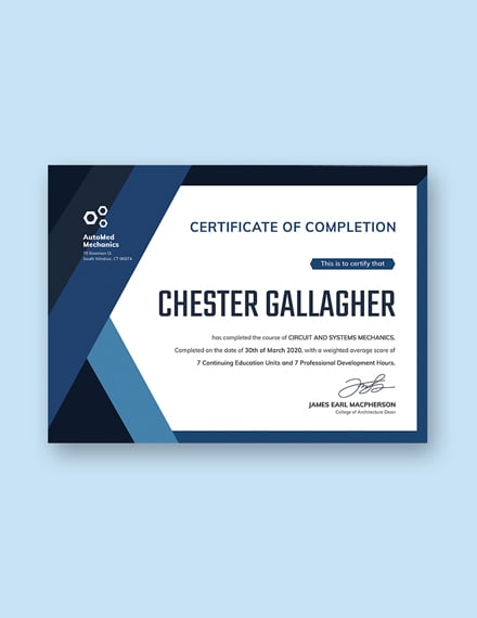 course completion certificate template