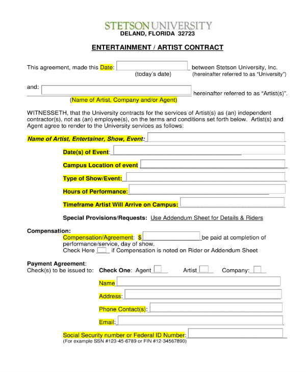 entertainment artist contract