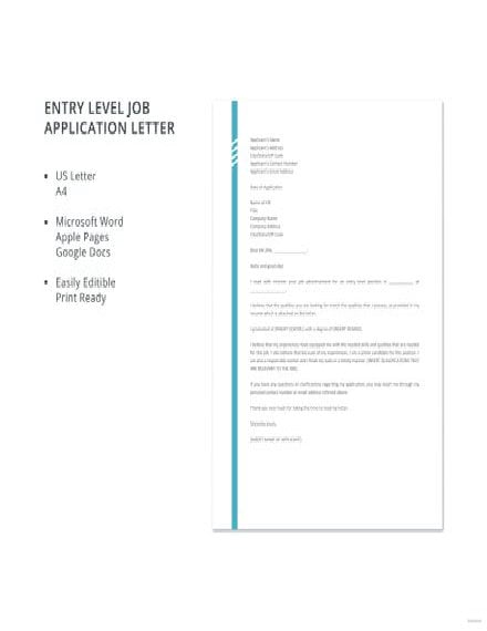 entry job level application letter