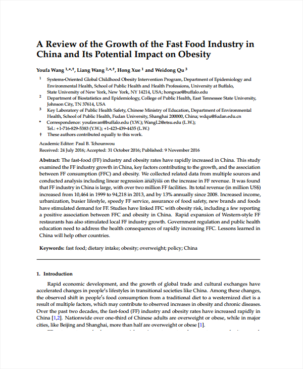 literature review on fast food industry