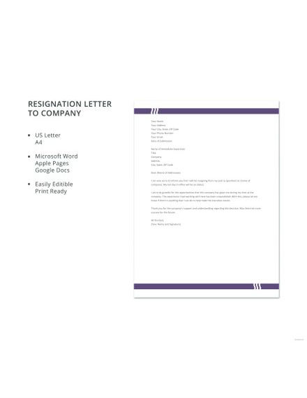 Free Resignation Letter to Company Template
