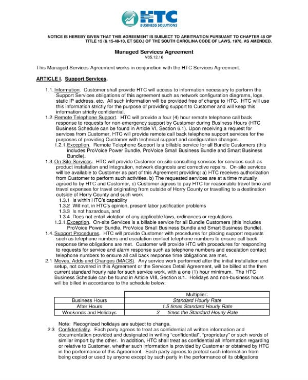 managed services agreement contract template