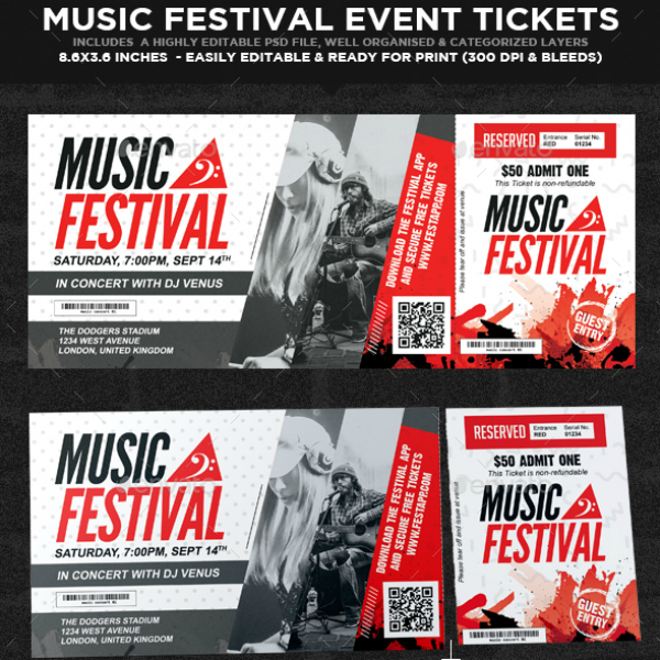 20 Festival Ticket Designs And Templates Psd Ai Wordpublisher 