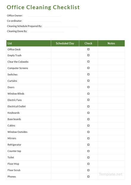 Office Cleaning Schedule Template