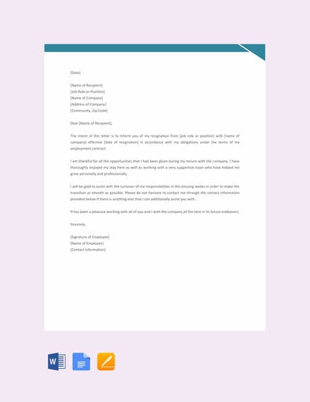 official resignation letter format