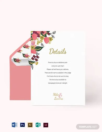 pink floral wedding details card template