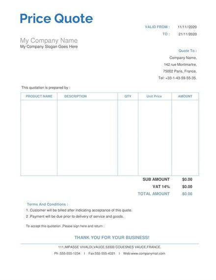 price quotation template