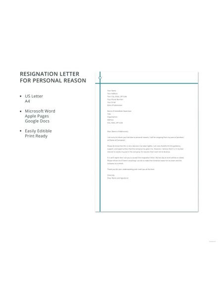 Resignation Letter Template for Personal Reason